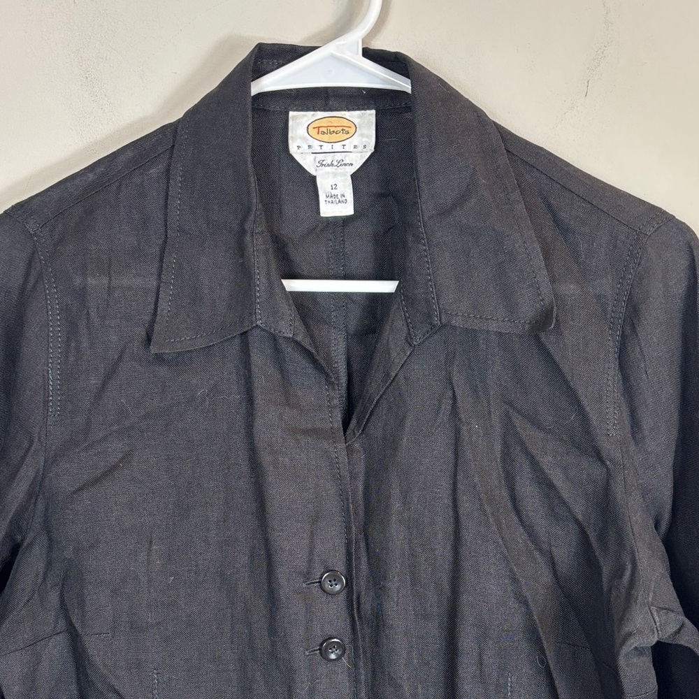 Talbots Irish Linen black Button-Up Blouse size 12 P - Picture 2 of 7